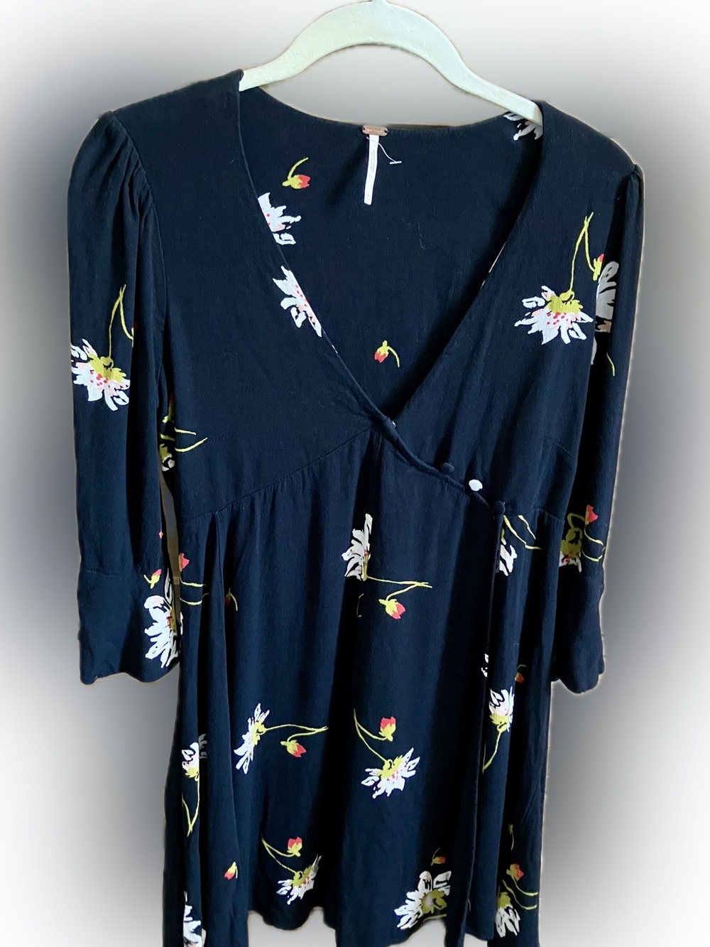 Free People Black Floral Mini Dress with White and Yellow Accents